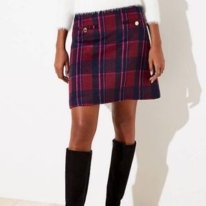 LOFT Pink Blue Plaid Wool Mini Skirt